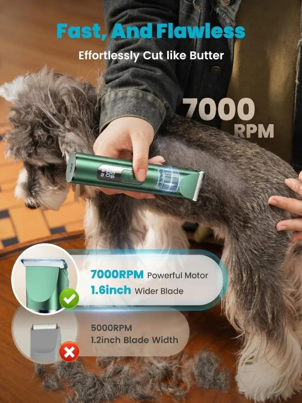 4-in-1 Dog Grooming Kit with LCD Display - Pet Clippers, Trimmer & Brush, Green